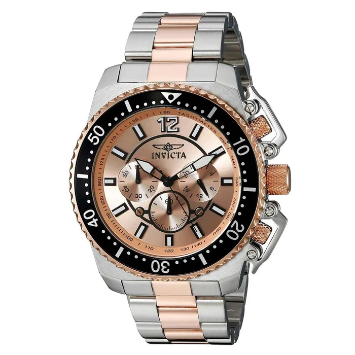 Invicta 21956 Men’s Pro Diver Chronograph Rose Gold Dial Two Tone Bracelet Quartz Watch