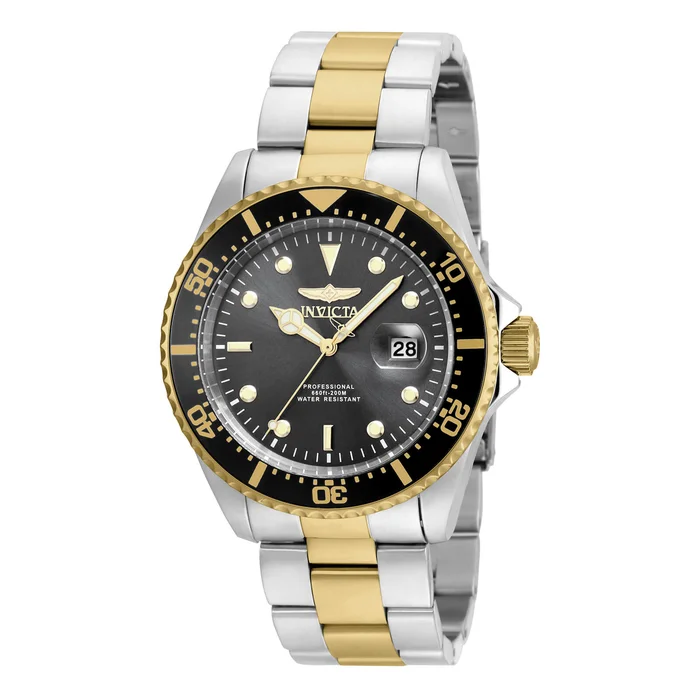 Invicta 22057 Men’s Two Tone Yellow Steel Bracelet Quartz Pro Diver Grey Dial Date Watch