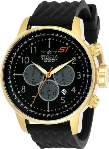 Invicta 23816 Men’s S1 Rally Black Dial Yellow Gold Steel Black Silicone Strap Chrono Watch
