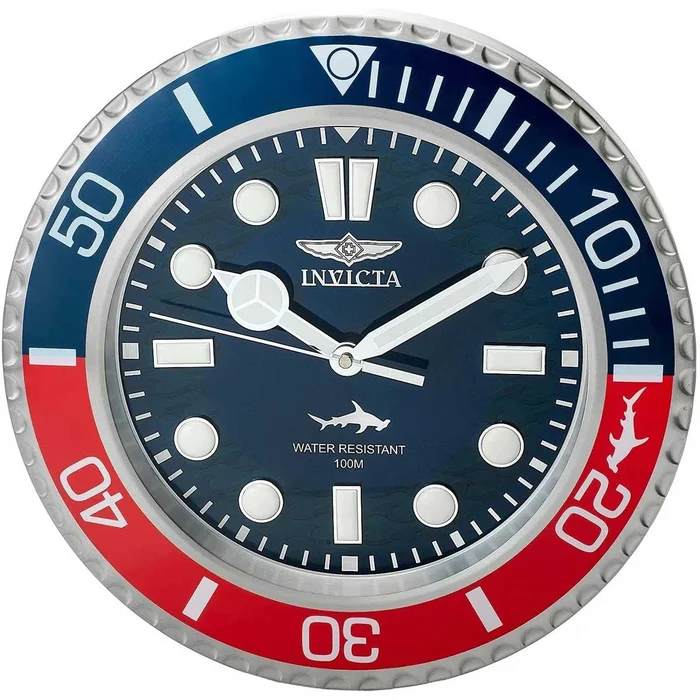 Invicta Chinese Quartz Wall Clock – Pro Diver Blue Dial 14″ Round Silver Case | 34938