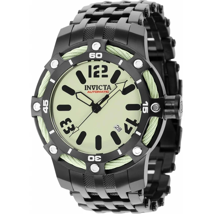 Invicta Men’s Automatic Watch – Bolt Light Green Dial Black Steel Bracelet | 36400