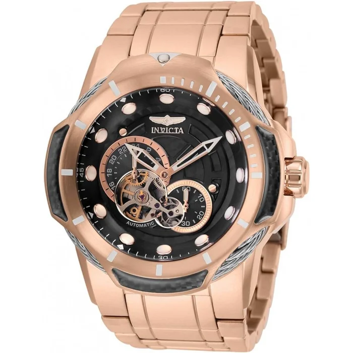 Invicta Men’s Automatic Watch – Bolt Open Heart Black Dial Rose Gold Bracelet | 31953