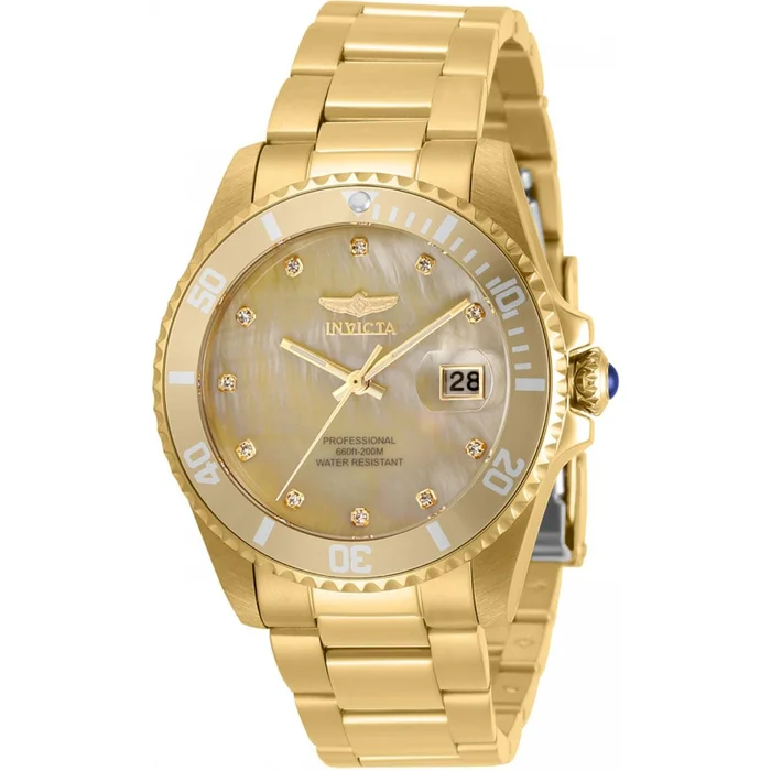 Invicta Women’s Quartz Watch – Pro Diver Gold Mother of Pearl Dial Bracelet | 31700