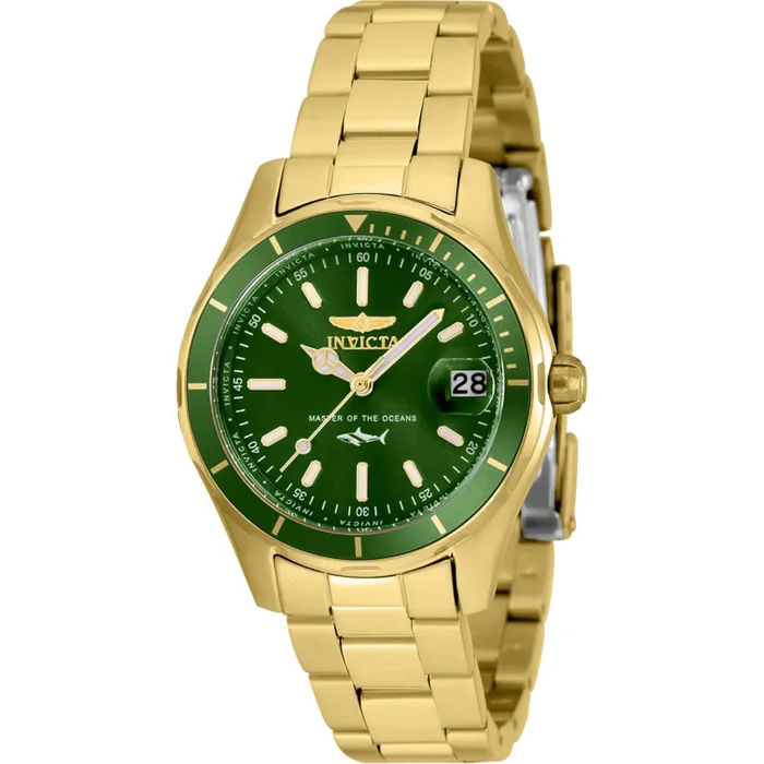 Invicta Women’s Quartz Watch – Pro Diver Green Dial Yellow Gold Steel Bracelet | 35604