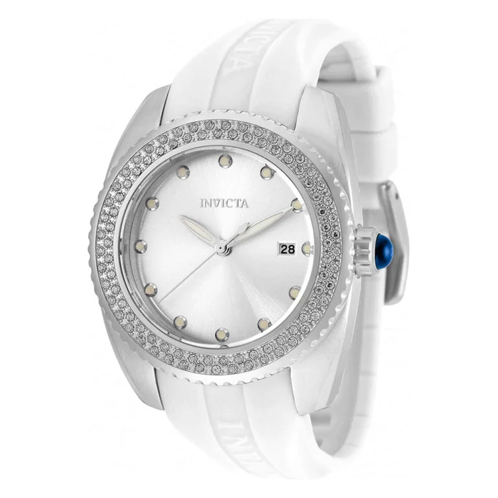 Invicta Women’s Watch – Angel Crystal Bezel Silver Tone Dial White Strap | 36061