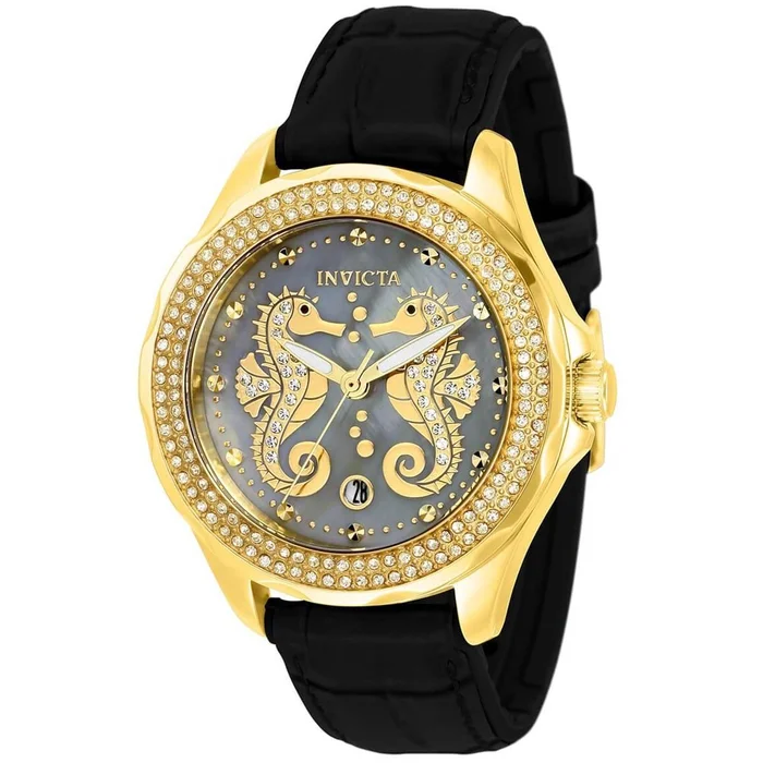 Invicta Women’s Watch – Wildflower Seahorse Platinum MOP Dial Black Strap | 32663