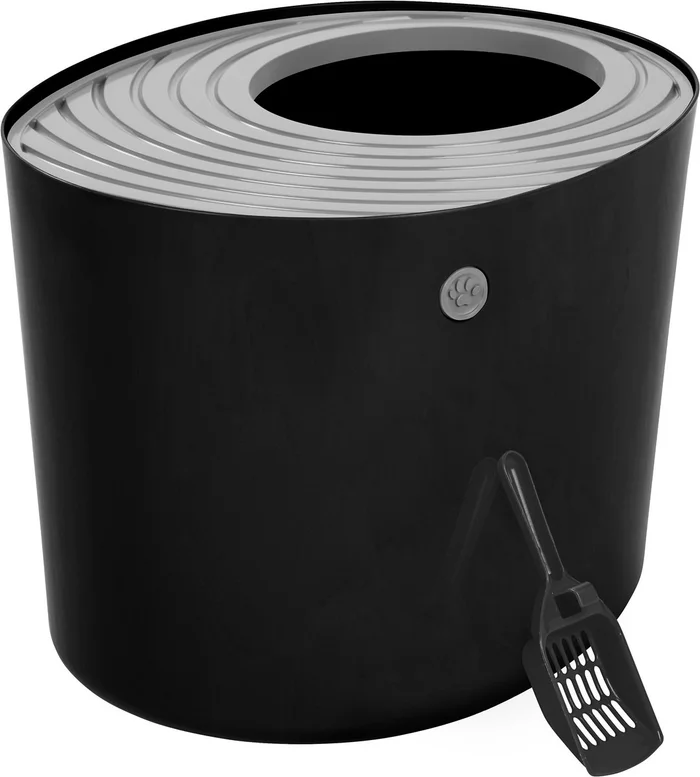 IRIS Top Entry Cat Litter Box, Large, Black/Grey