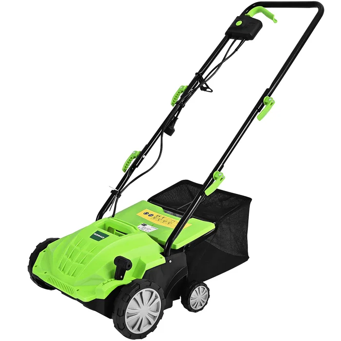 IronMax 12Amp Corded Scarifier 13″ Electric Lawn Dethatcher w/40L Collection Bag Green