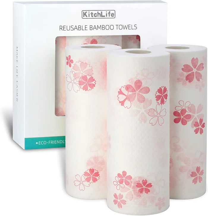 KitchLife Reusable Bamboo Paper Towels – 3 Rolls, Sakura