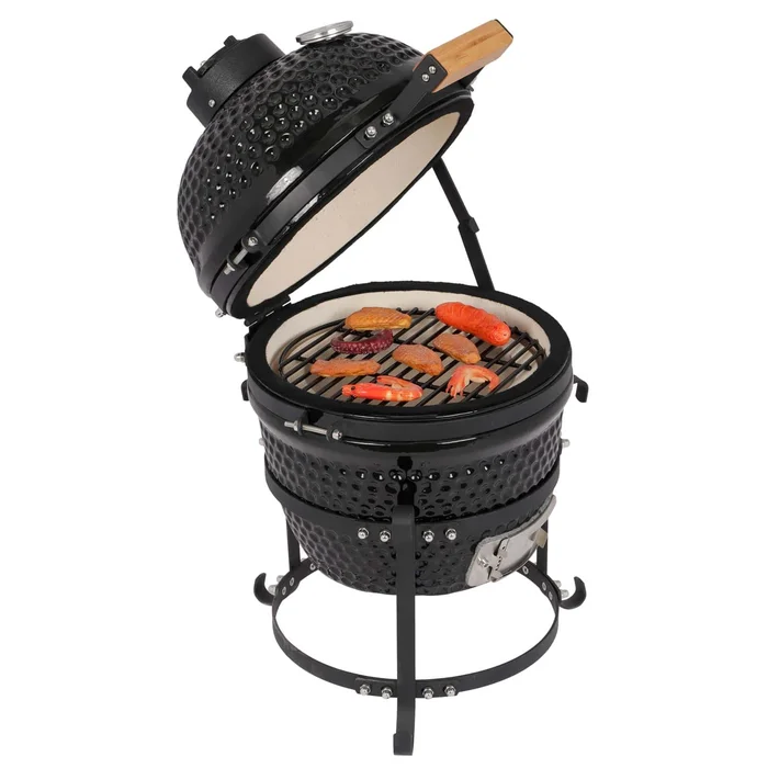 Ktaxon 13in Round Ceramic Charcoal Grill Portable BBQ Grill Smoker for Yard Black