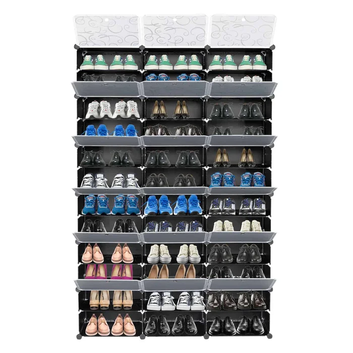 Ktaxon 36 Cubes 72 Pairs Modular Plastic Shoe Storage Cabinet Boxes for Hallway Bedroom Closet Entryway Black