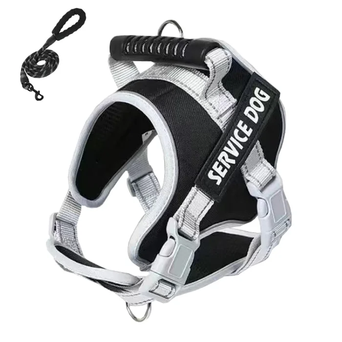 Large Dog Explosion Proof Punch Chest Harness Dog Travelling Leash, Style: Black+2m Round Rope(S)
