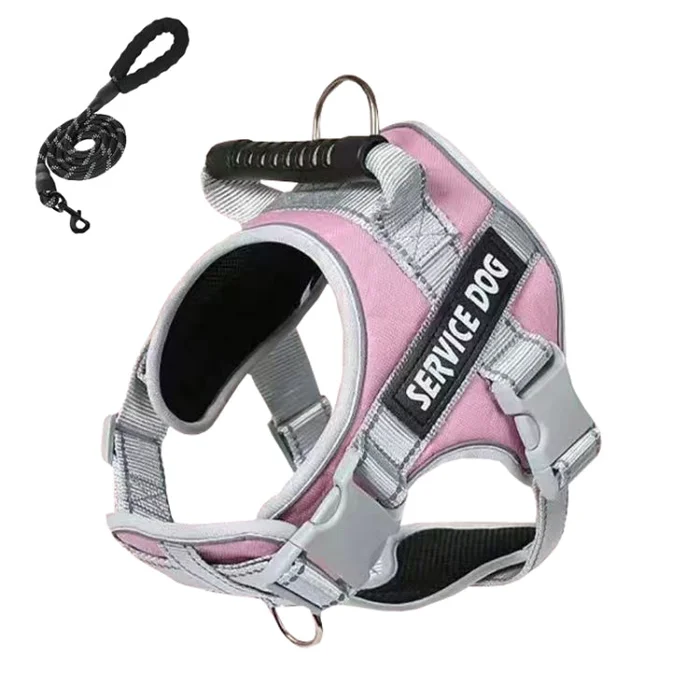 Large Dog Explosion Proof Punch Chest Harness Dog Travelling Leash, Style: Pink+1.5m Round Rope)(XL)