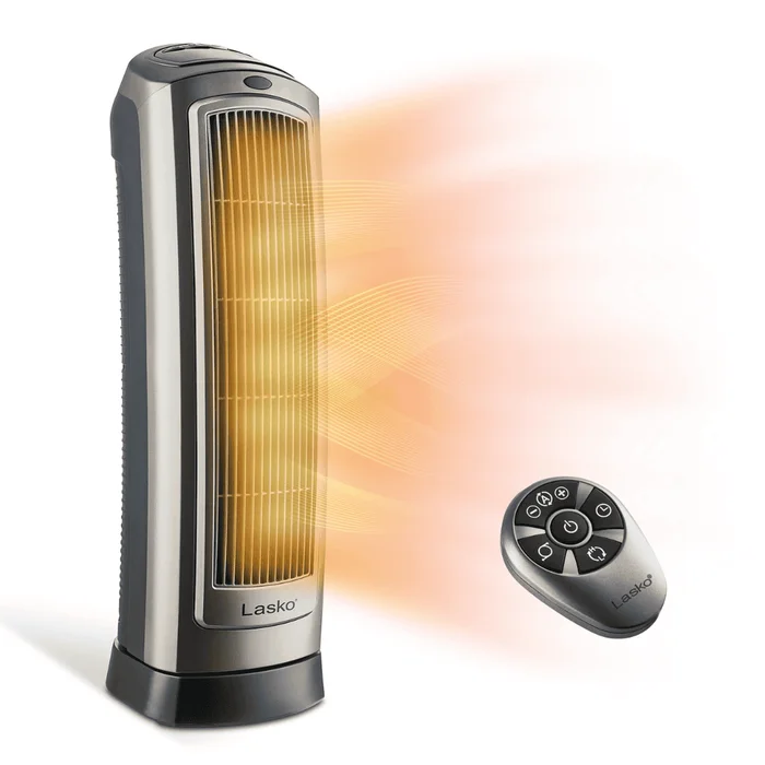 Lasko Oscillating Digital Ceramic Tower Heater for Home with Adjustable Thermostat,1500W, Silver
