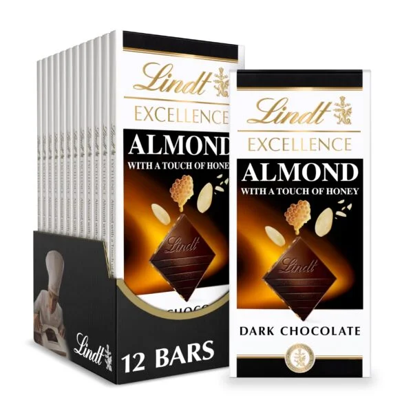 Lindt EXCELLENCE Almond with a Touch of Honey Dark Chocolate Bar, Dark Chocolate Candy, 3.5 oz. Bar (12 Pack)