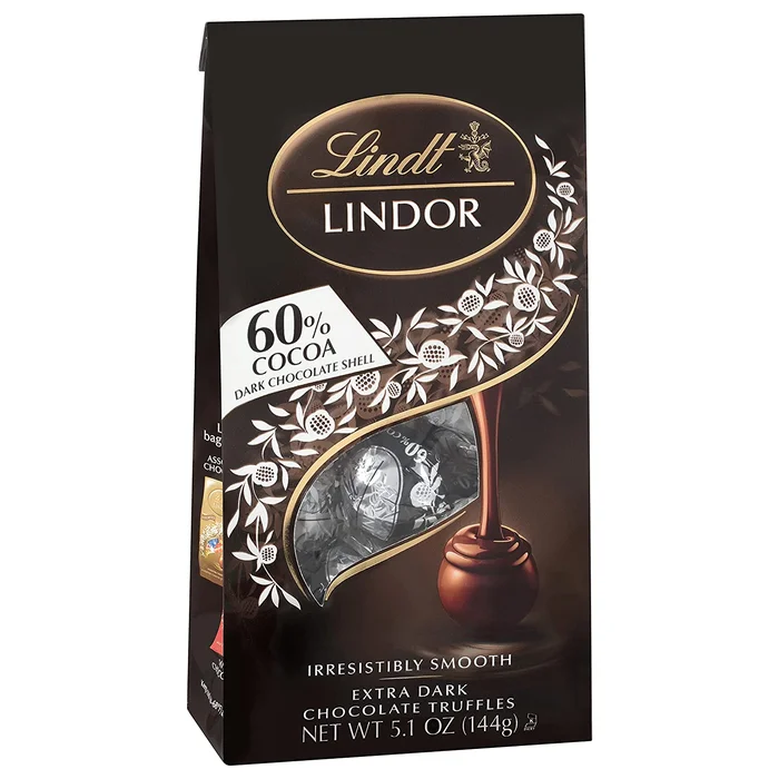 Lindt LINDOR 60% Extra Dark Chocolate Truffles, Dark Chocolate Candy 5.1 oz. Bag (6 Pack)