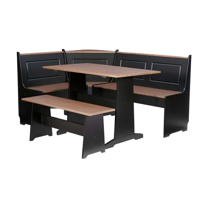 Linon Home Decor Ardmore 3 Piece Black and Pecan Breakfast Nook Dining Set