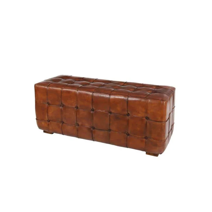 Litton Lane Brown Tufted Upholstered Leather Bench 20 in. X 48 in. X 18 in.