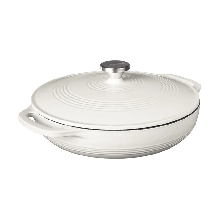 Lodge 3.6 Quart Enameled Cast Iron Oval Casserole With Lid– Dual Handles – Oven Safe up to 500° F or on Stovetop – Oyster White