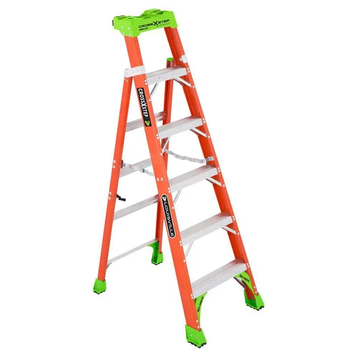 Louisville Ladder L-3080-06 Cross Step 6 ft. Fiberglass Leaning Step Ladder (10 ft. Reach), 300 lbs. Load Capacity, Type IA Duty Rating