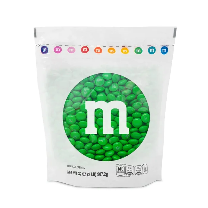 M&M’S Green Milk Chocolate Candy, 2lbs of M&M’S Resealable Pack for Candy Bars, Bulk Chocolate