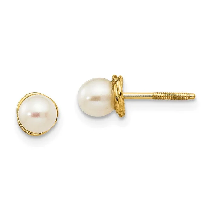 Madi K Kid’s 14k 4-5mm Semi-round FW Cultured Pearl Love Knot Post Earrings