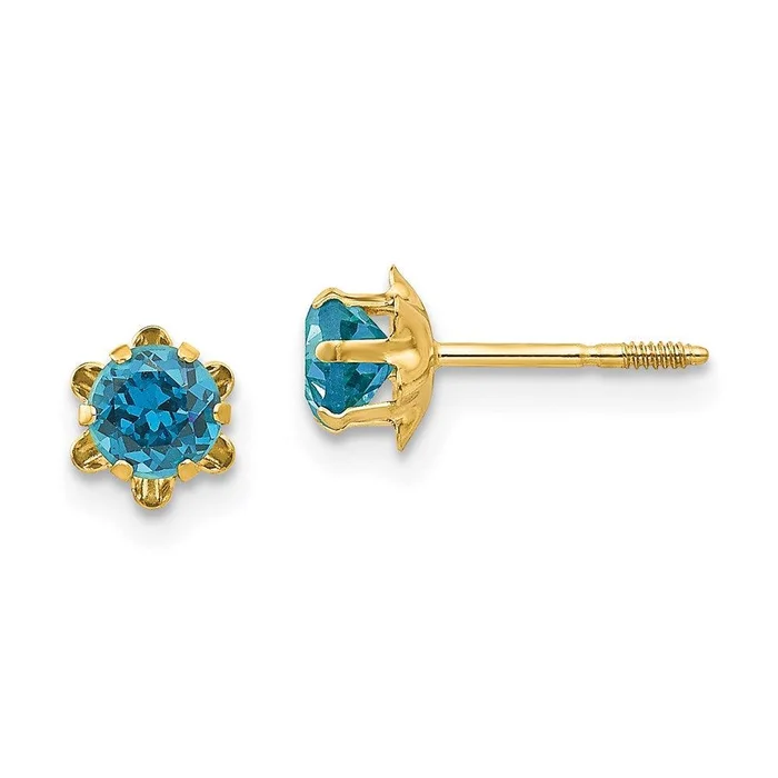 Madi K Kid’s 14k 4mm Synthetic Blue Topaz (Dec) Screwback Earrings