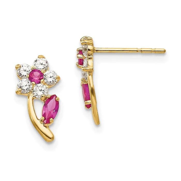 Madi K Kid’s 14k Clear & Red CZ Flower Post Earrings