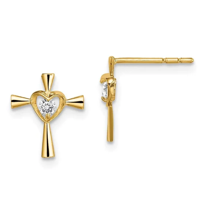 Madi K Kid’s 14k CZ Cross with Heart Post Earrings