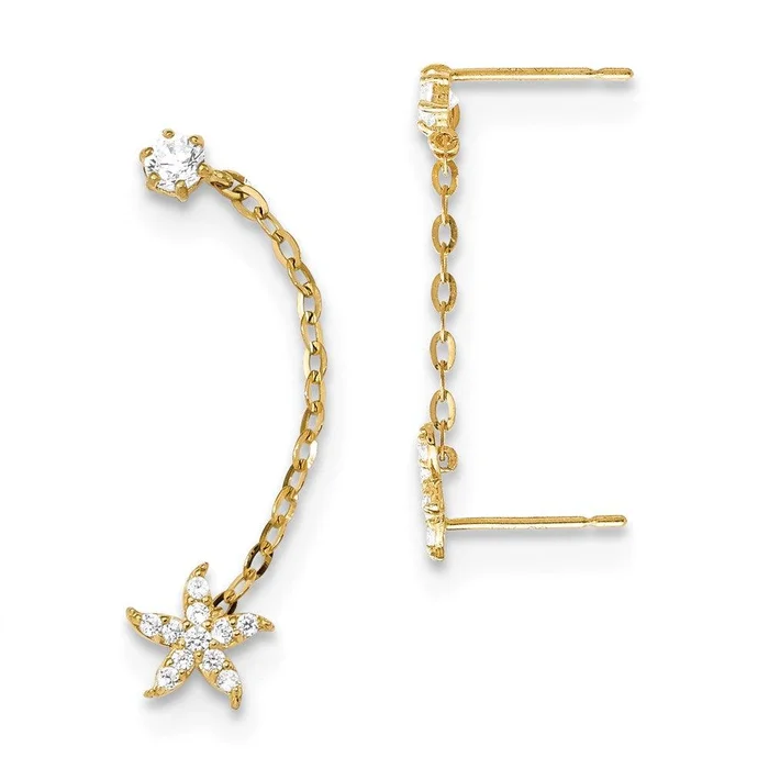 Madi K Kid’s 14k CZ Double Post w/Chain Starfish Earring