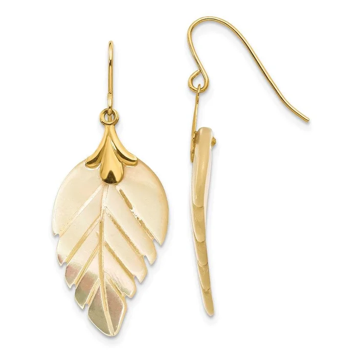 Madi K Kid’s 14k Mother of Pearl Leaf Dangle Earrings