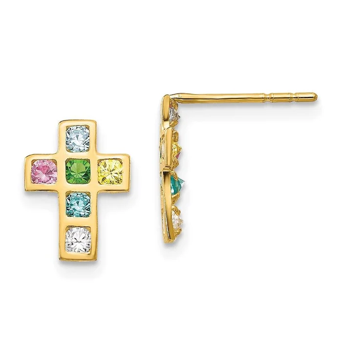 Madi K Kid’s 14k Multi-colored CZ Cross Post Earrings