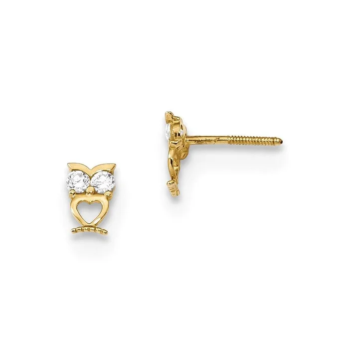 Madi K Kid’s 14k Owl w/CZ Eyes Screwback Post Earrings