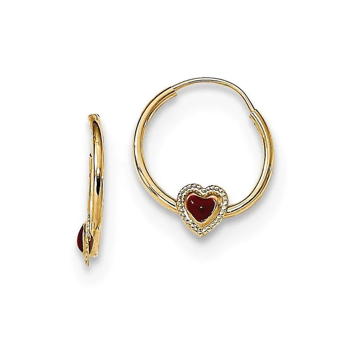 Madi K Kid’s 14k Polished Red Enameled Heart Hoops