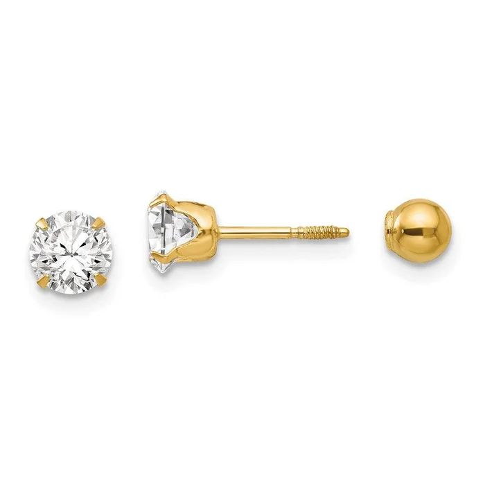Madi K Kid’s 14k Polished Reversible 5mm CZ & Ball Earrings