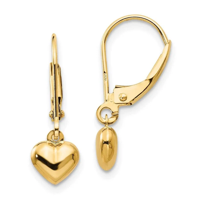 Madi K Kid’s 14k Puffed Polished Heart Drop Leverback Earrings