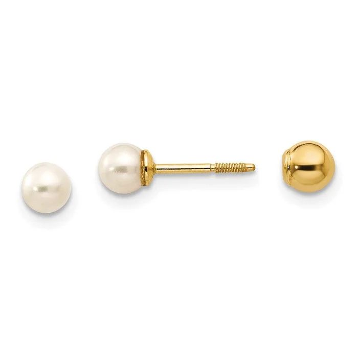 Madi K Kid’s 14k Reversible 3.75-4mm FW Cultured Pearl & Gold Bead Earrings