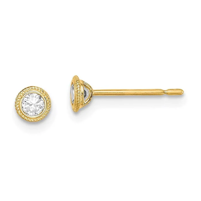 Madi K Kid’s 14k Round CZ Milgrain Bezel Post Earrings
