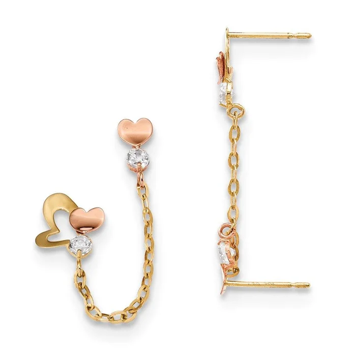 Madi K Kid’s 14k Two-tone CZ Double Post w/Chain Heart Earring