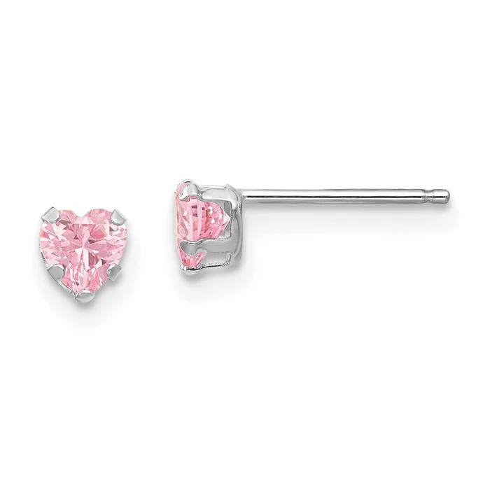 Madi K Kid’s 14k White Gold 4mm Pink CZ Heart Earrings