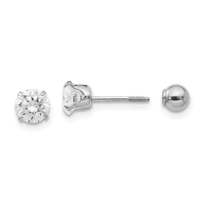 Madi K Kid’s 14k White Gold 5mm CZ and 4mm Ball Reversible Earrings