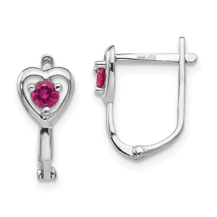 Madi K Kid’s 14k White Gold CZ July Birthstone Heart Hoop Earrings