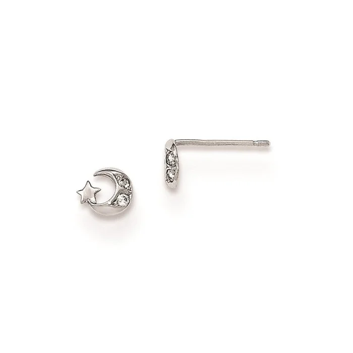 Madi K Kid’s 14K White Gold CZ Moon & Star Post Earrings