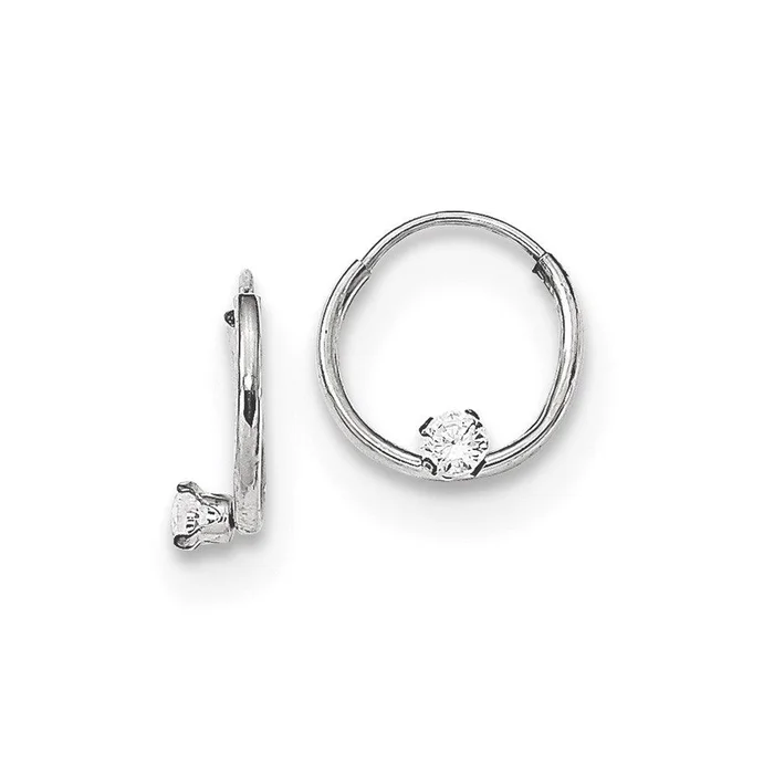 Madi K Kid’s 14k White Gold Polished 2mm CZ on Small Endless Hoops