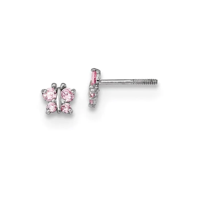 Madi K Kid’s 14k White Gold Polished Pink CZ Butterfly Post Earrings