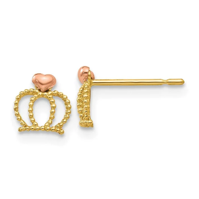 Madi K Kid’s 14k Yellow & Rose Gold Crown Post Earrings