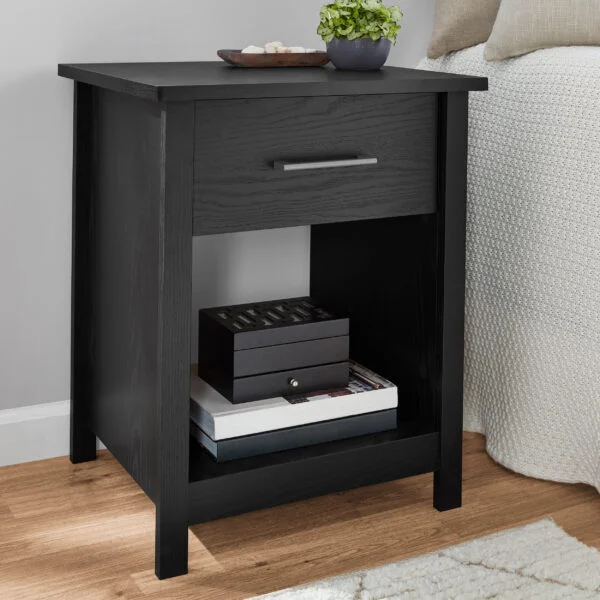 Mainstays Hillside Nightstand with Drawer, Black Finish