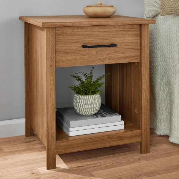 Mainstays Hillside Nightstand with Drawer, Walnut Finish