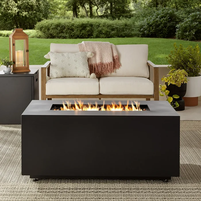 Mainstays Modern Steel Fire Pit Table with Tank Hideaway and Cover, Matte Black