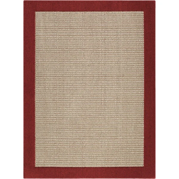 Mainstays Traditional Faux Sisal Olefin Red Border Indoor Living Room Area Rug, 7’6″ x 10′, Red
